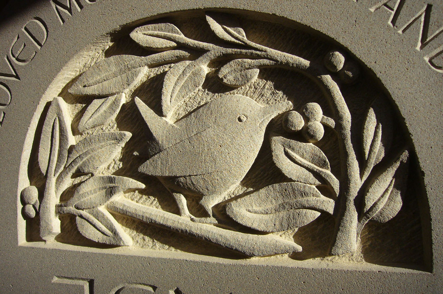 Forest of Dean sandstone carving of a wren